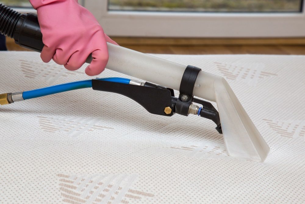 A Person Is Cleaning A Mattress With A Vacuum Cleaner — Tailored Services in Cannonvale, QLD