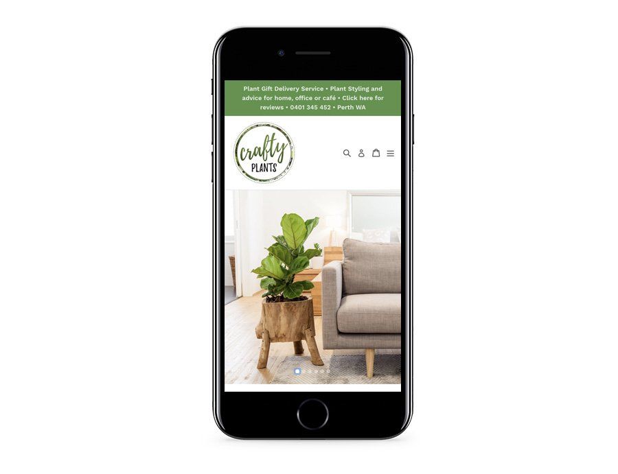 Crafty Plants website on a cell phone