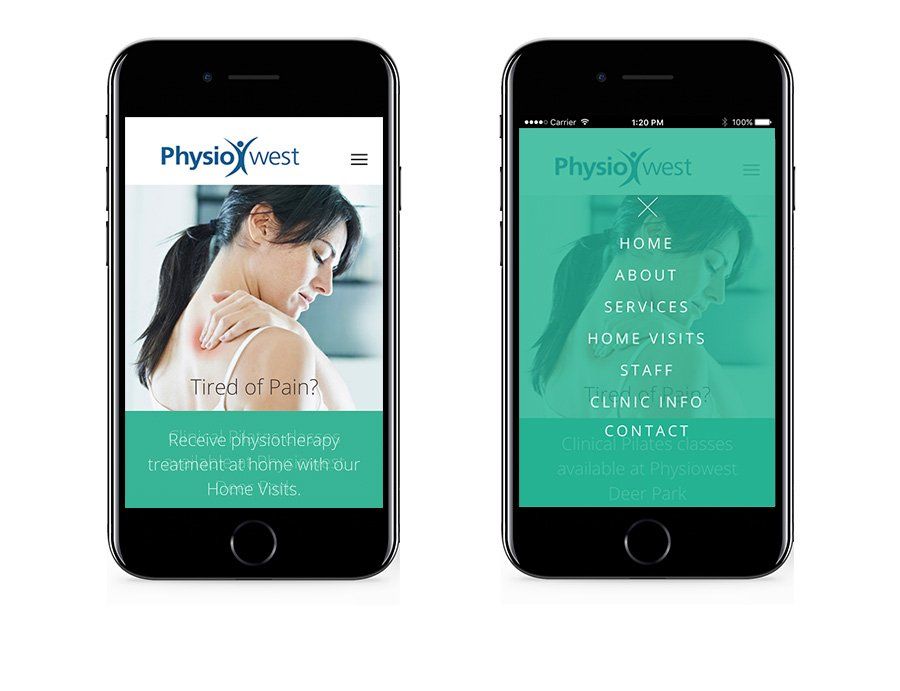 Physiowest website on a cell phone