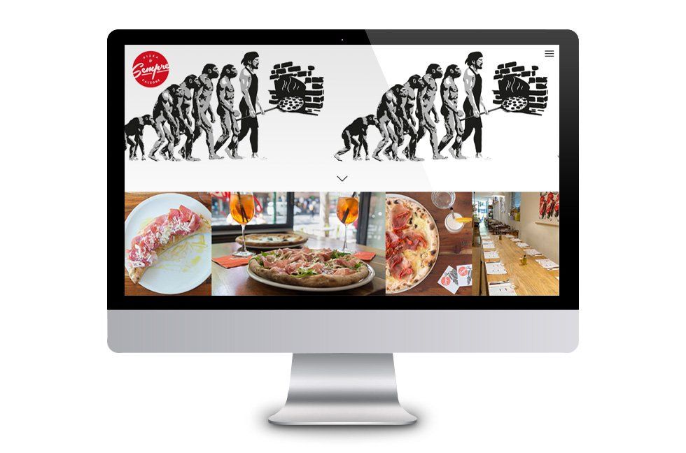A computer monitor with a collage of pictures of food on it.
