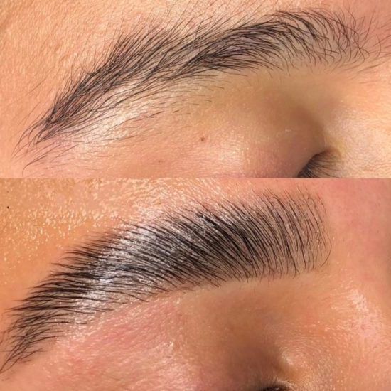 A before and after picture of a woman 's eyebrows.