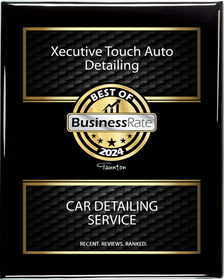 Black and gold car detailing award plaque reading “Executive Touch Auto Detailing” and “Car Detailing Service.”