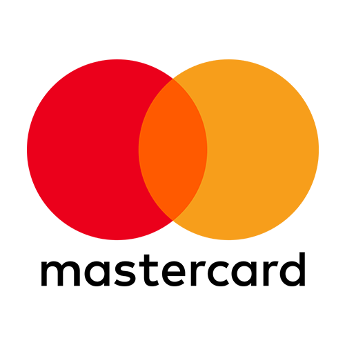 Mastercard logo: overlapping red and orange circles with the word