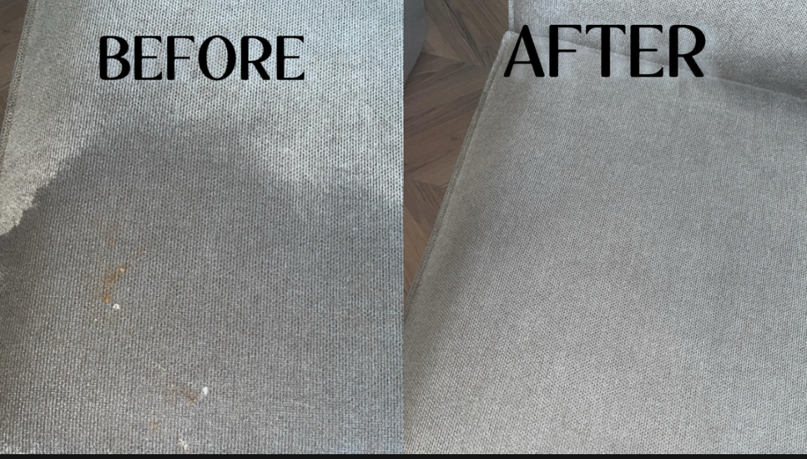 Professionele reiniger die een gestoffeerde bank grondig schoonmaakt met speciale apparatuur, waardoor de bank er als nieuw uitziet en hygiënisch schoon is