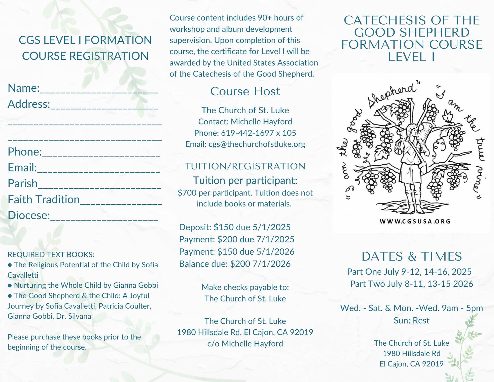 Brochure: Catechesis of the Good Shepherd Formation Course, Level 1, p1