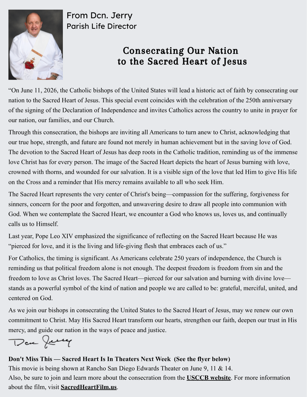 Message from Deacon Jerry, Parish Life Director
