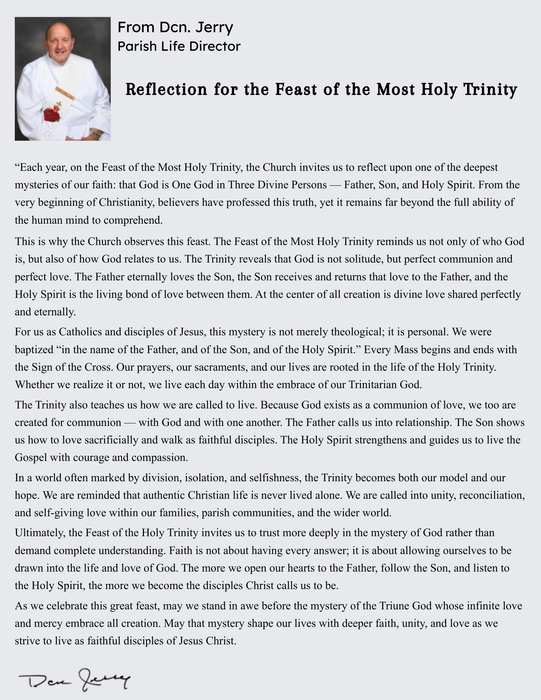 Click for larger view. Message from Deacon Jerry, Parish Life Director