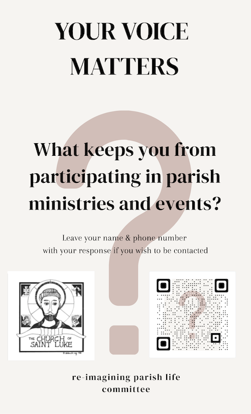 Click image to answer the question. Your Voice Matters Q: What keeps you from participating in parish ministries and events?