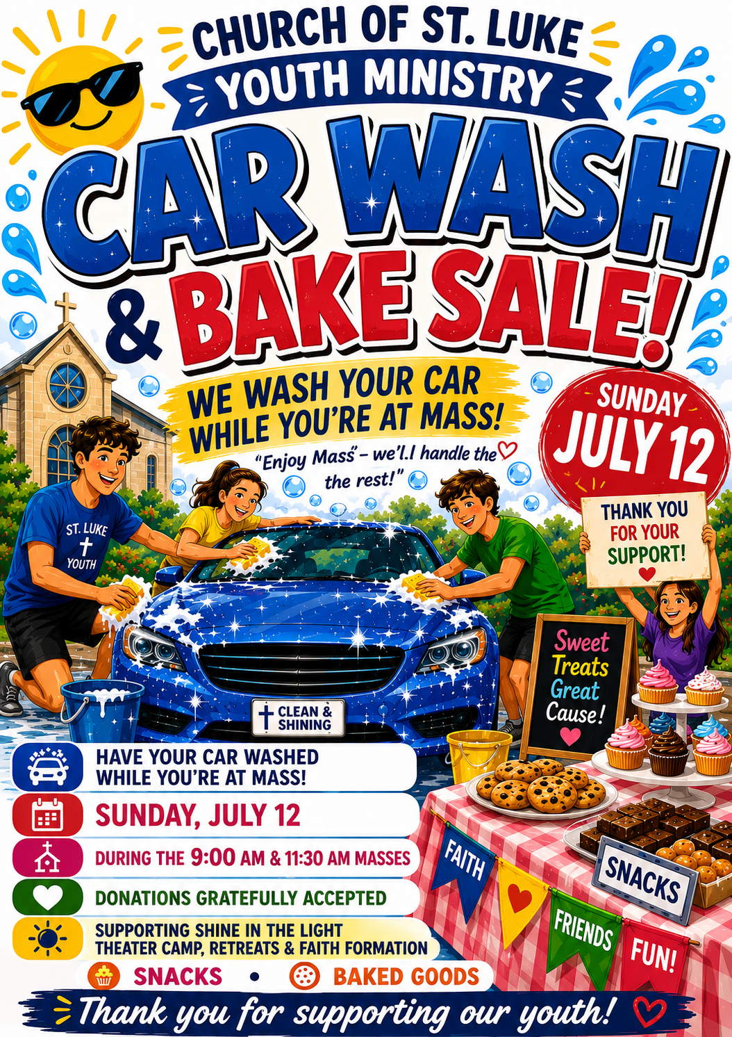 Youth Car Wash July 12 during 9am & 11:30am Masses