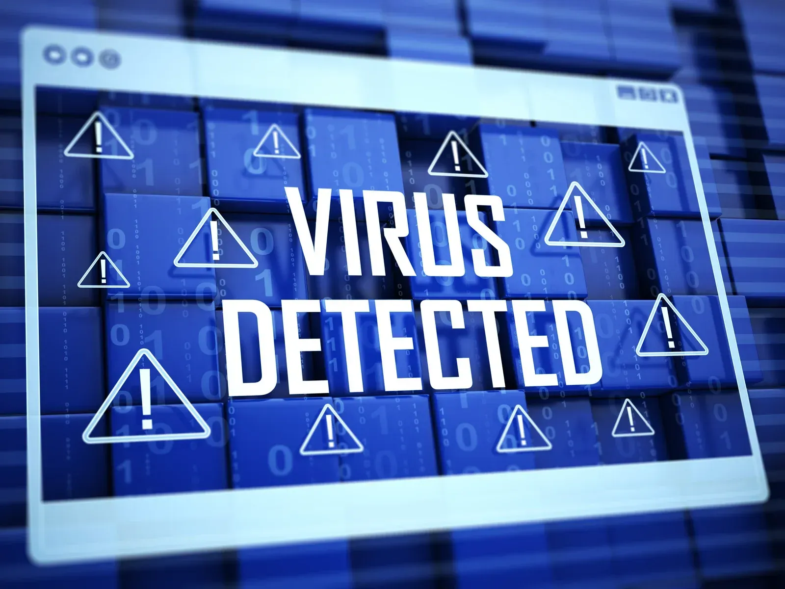A computer screen that says virus detected on it