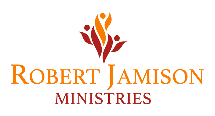 A logo for robert jamison ministries with a flower in the middle