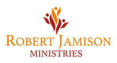A logo for robert jamison ministries with a flower in the middle