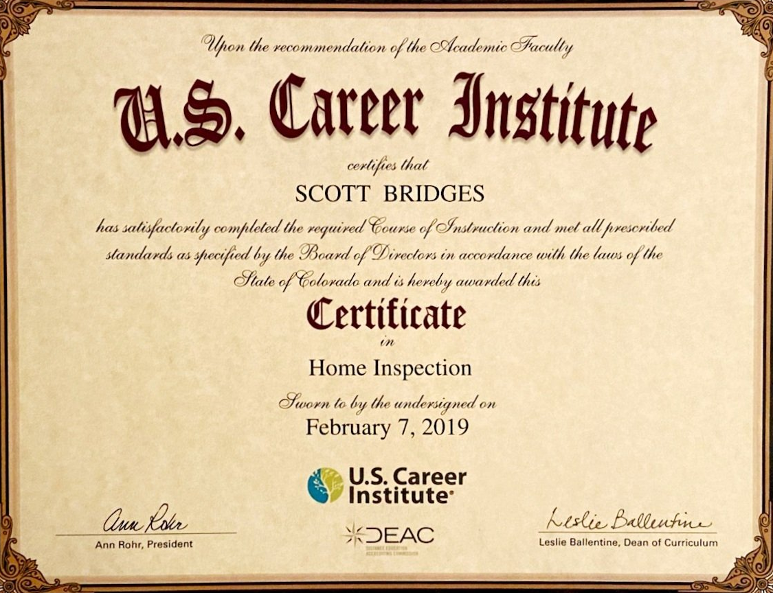 us career institure home inspector certificate