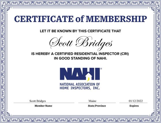 National Association Of Home Inspectors Certificate