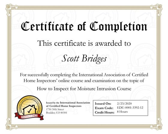 moisture intrusion inspections certificate Maine