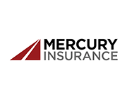 Mercury Insurance logo: Red angular graphic next to 