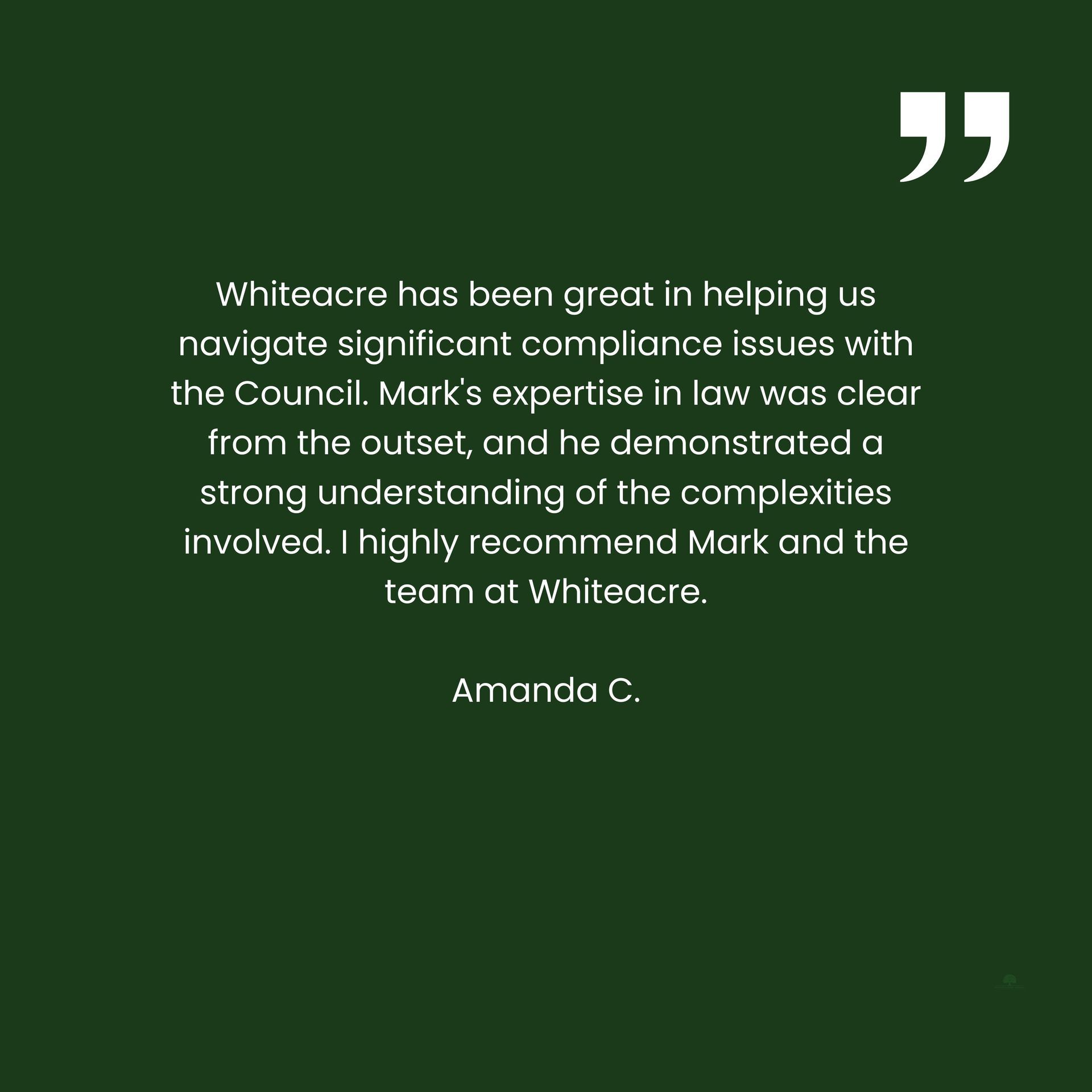 A quote from amanda c. is on a green background.