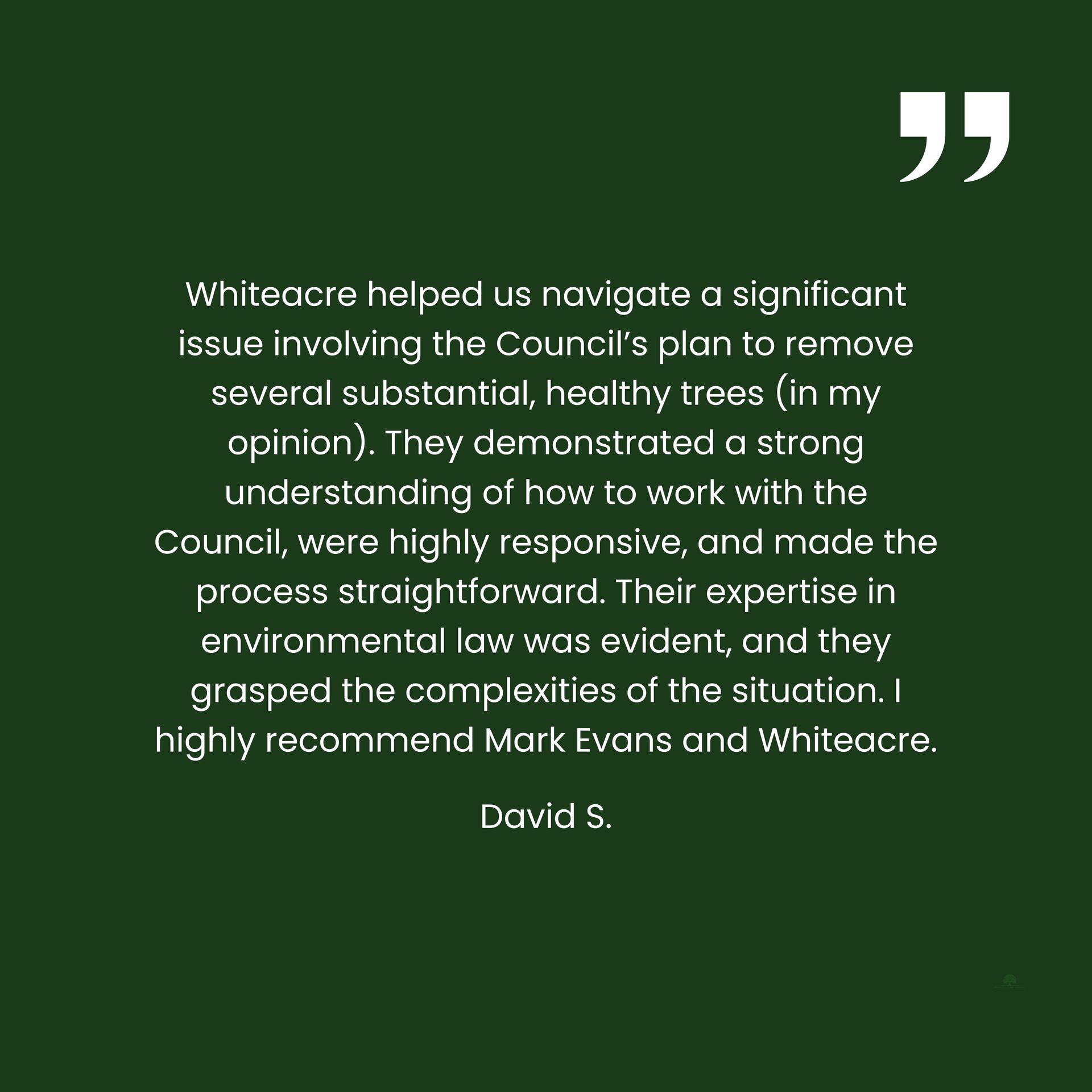 A quote from david s. on a green background