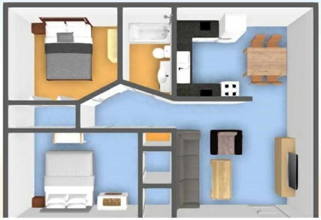 Floor Plan: 2 Bed · 1 Bath · 763 SQ. FT.