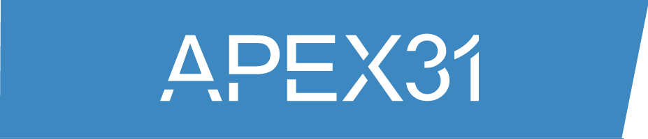 The word apex31 is written in white on a blue background.