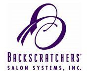 A purple logo for backscratchers salon systems inc.