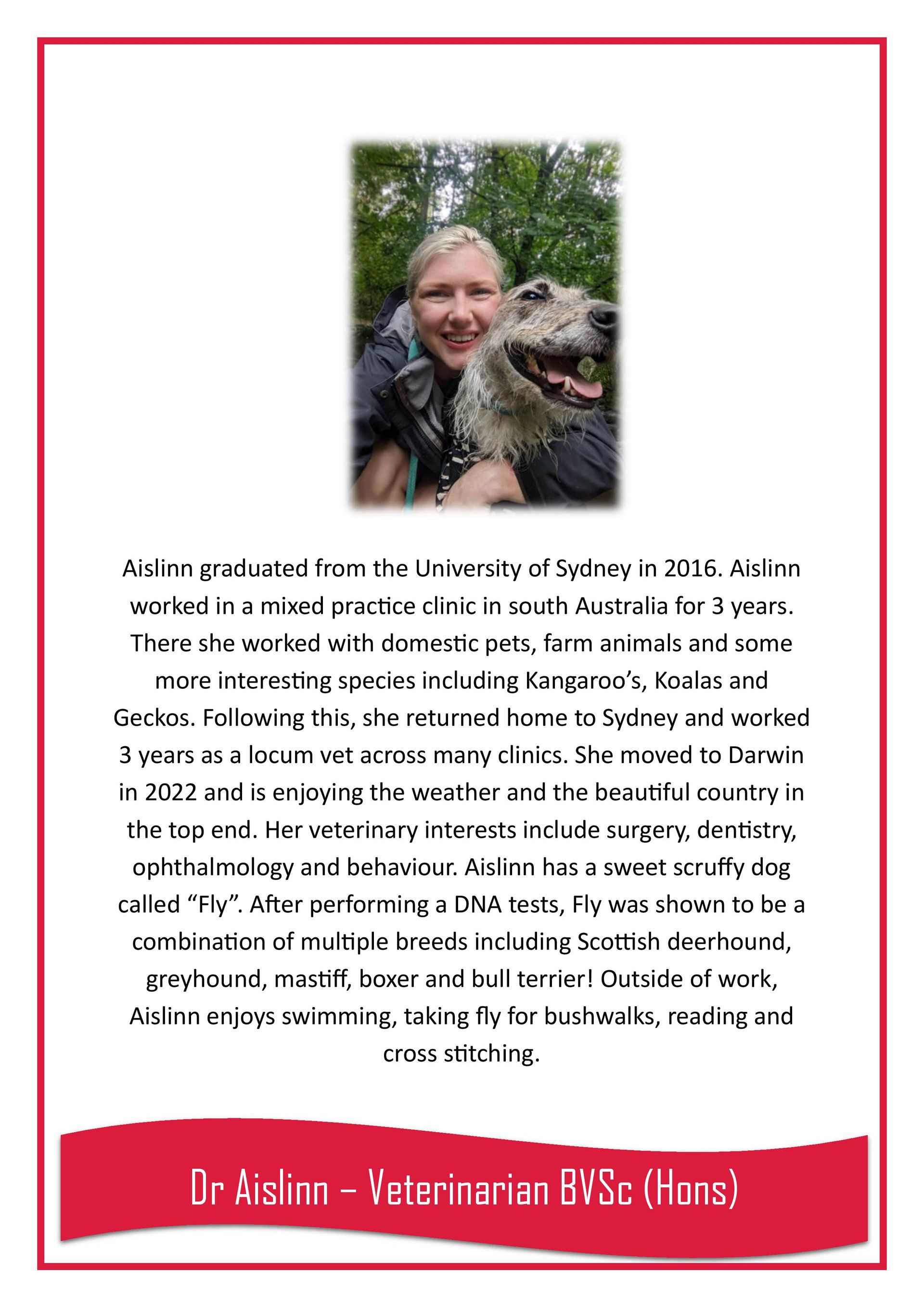 Dr Aislinn — Darwin My Vet Service in Wulagi, NT