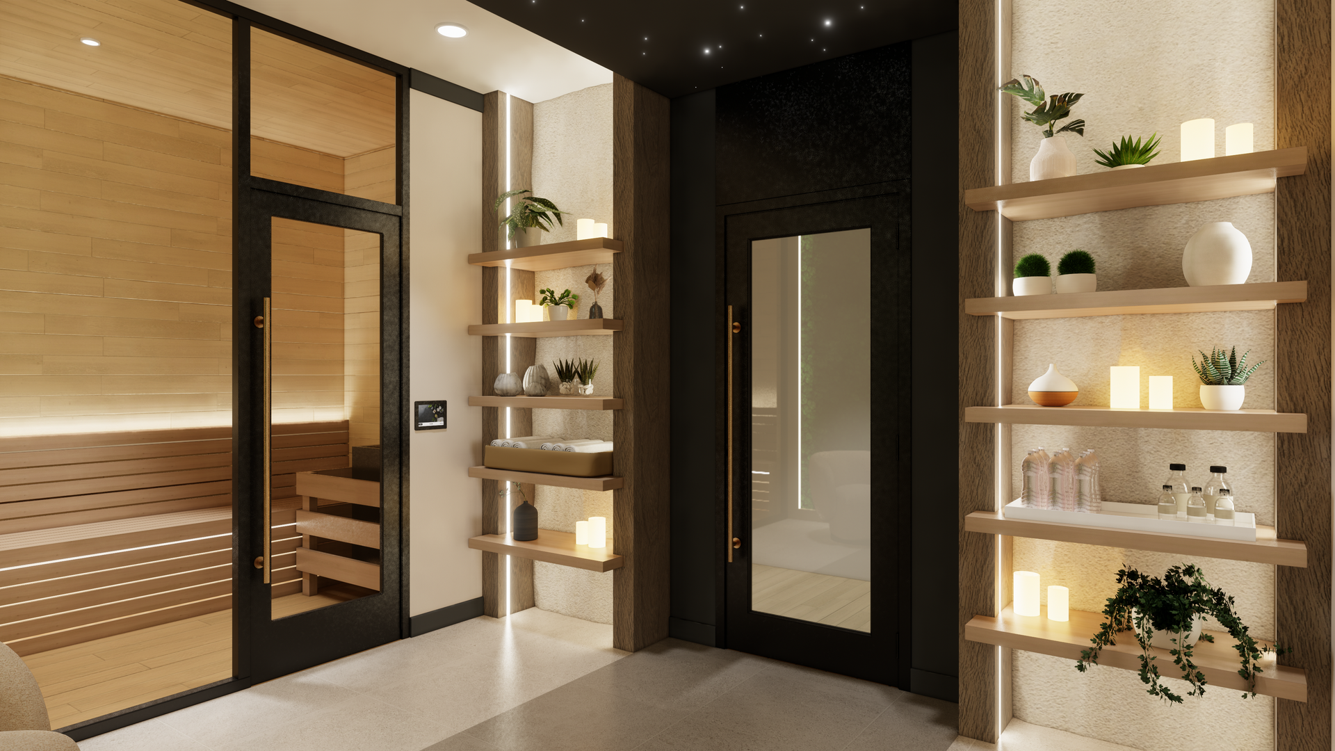 An artist 's impression of a modern sauna.