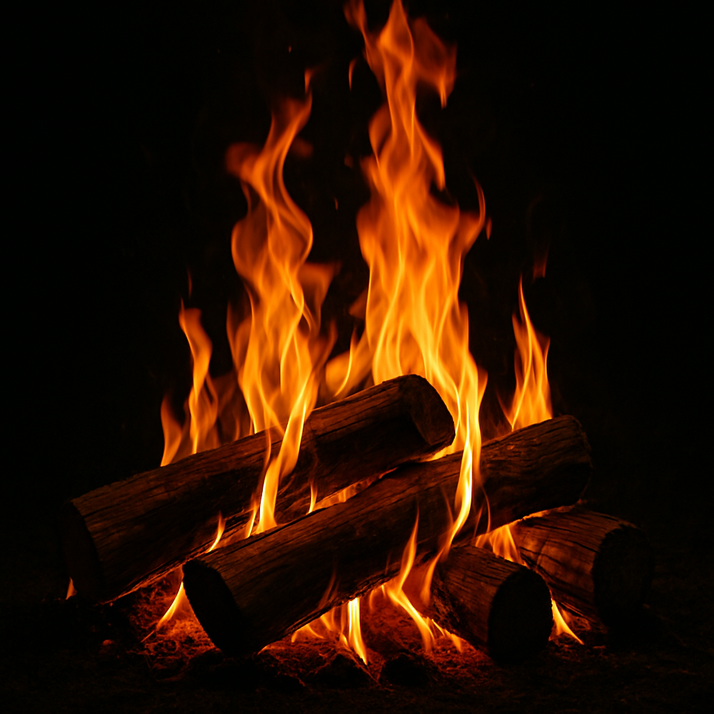 Firewood burning in a fireplace