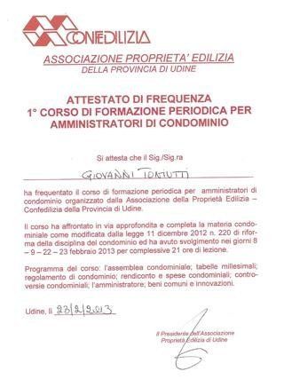 attestato di frequenza per amministratori di condominio