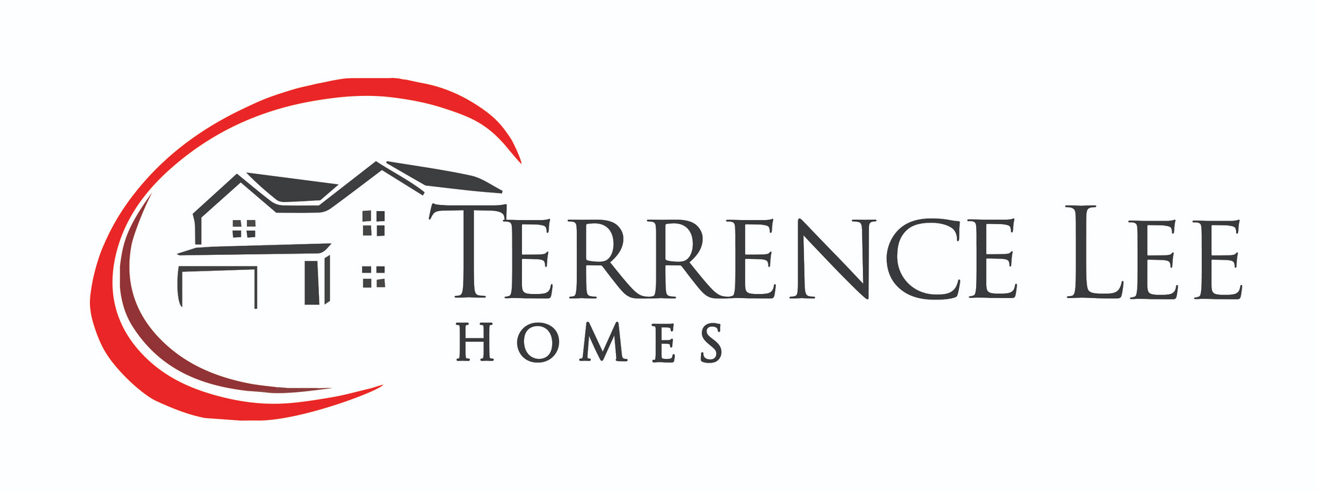Logo for Terrence Lee Homes, featuring a house graphic within a red arc. Text reads 