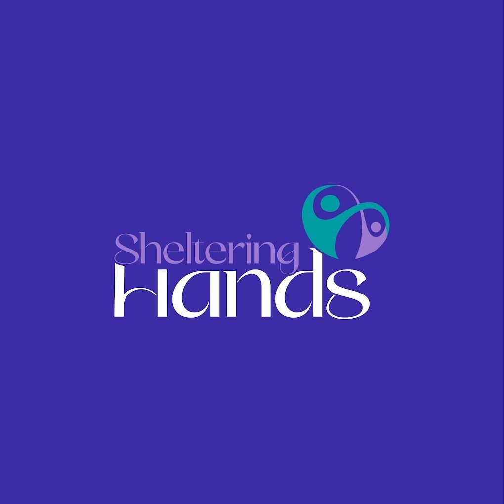A logo for sheltering hands on a purple background
