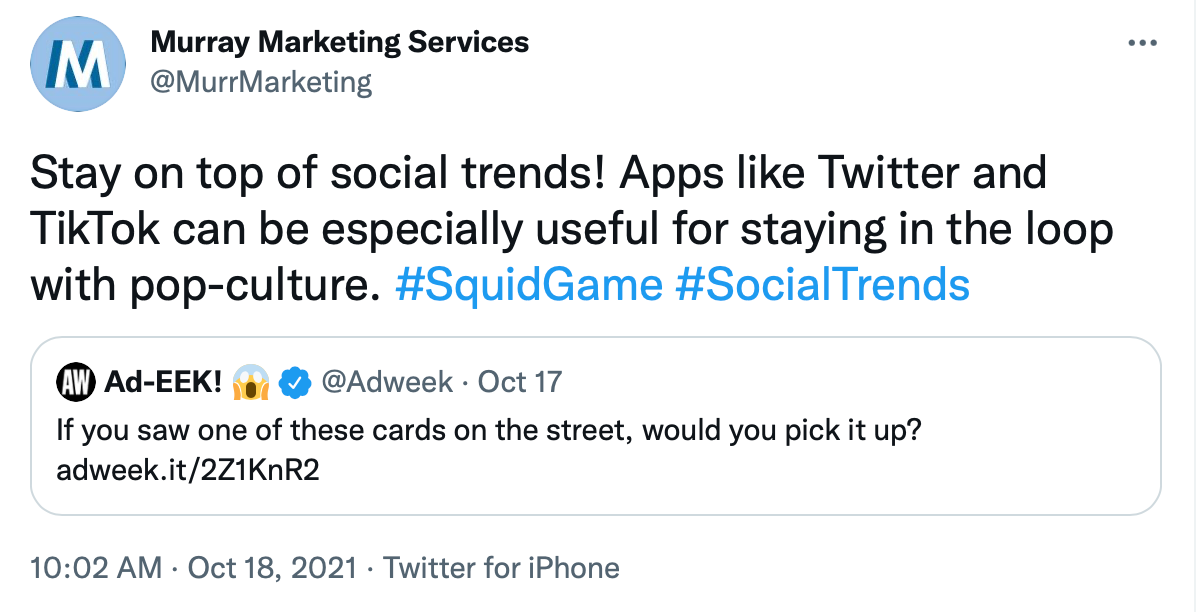 Murray Marketing tweet at squid games