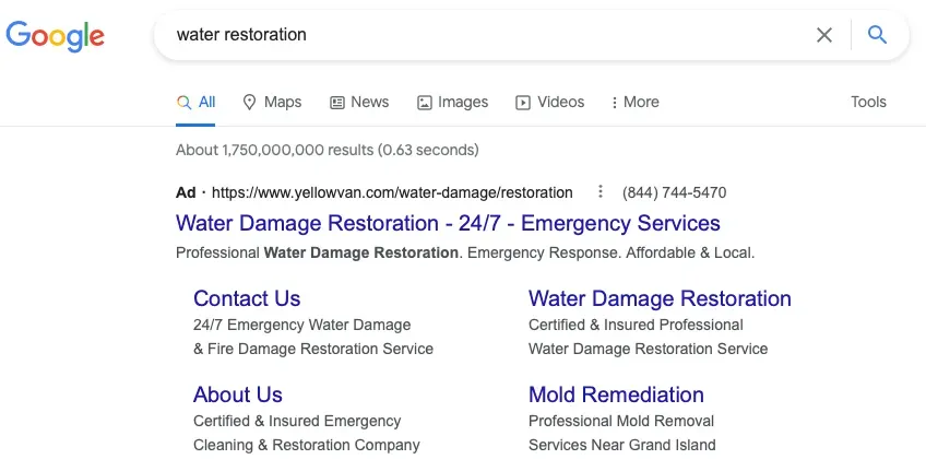 water restoration google ads
