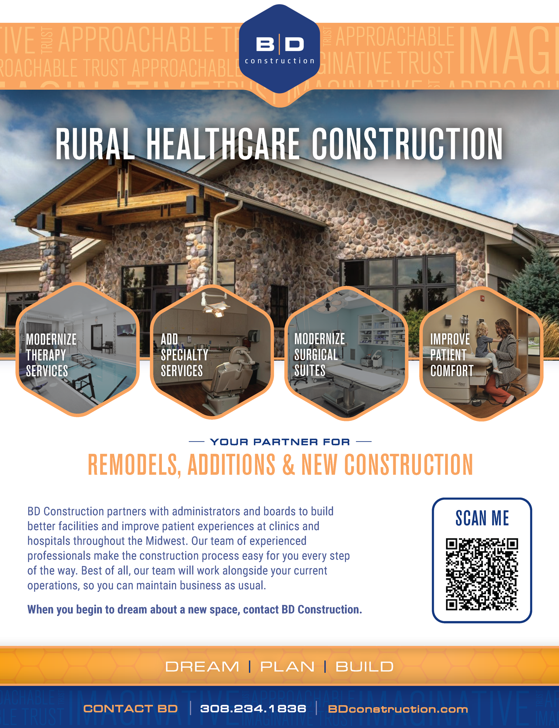 A flyer for rural healthcare construction with a picture of a house.
