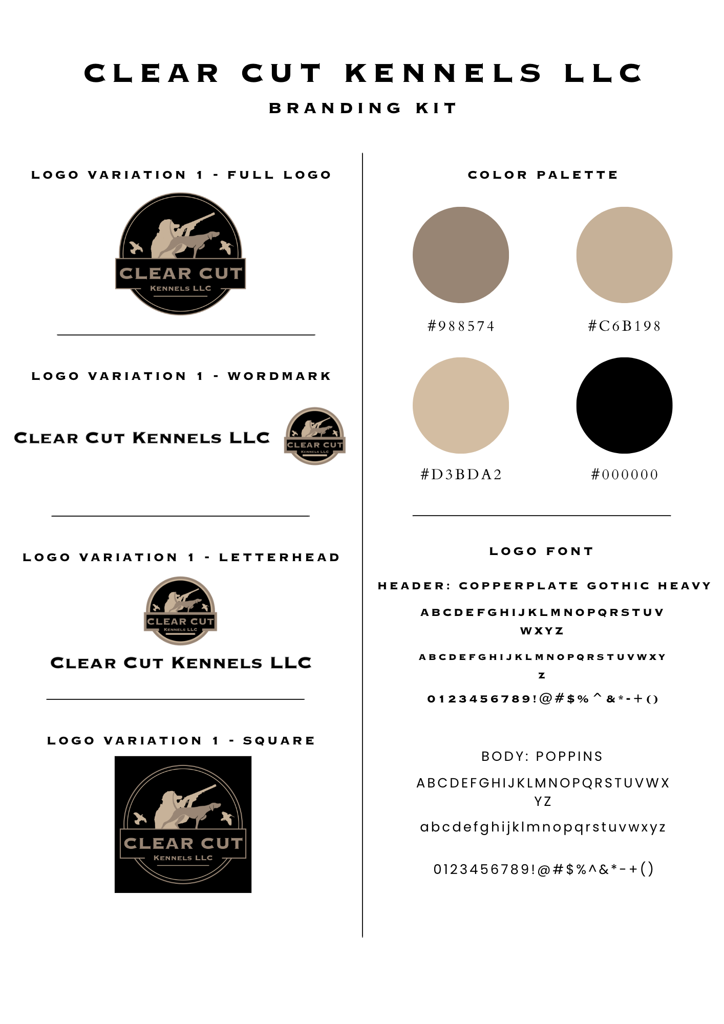 A logo for clear cut kennels llc with a palette of colors.