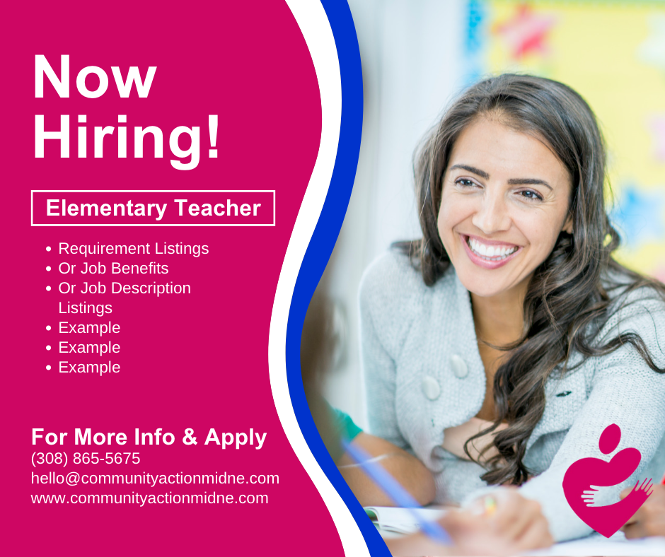 An advertisement for an elementary teacher with a smiling woman