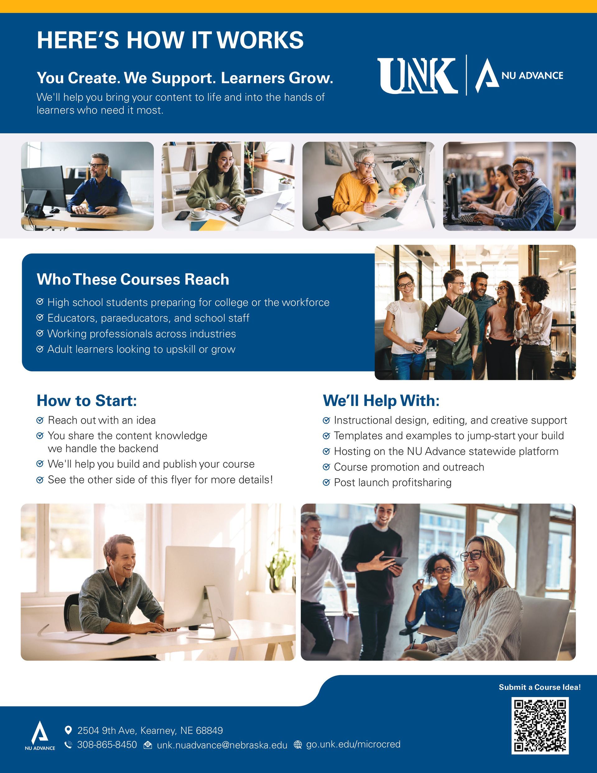 Flyer for UNK with text and photos: