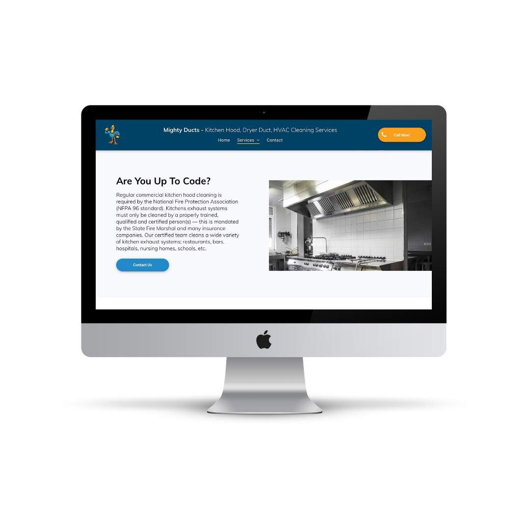 A computer monitor displaying a website on a white background.