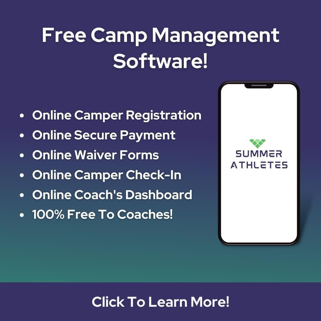 An advertisement for a free camp management software