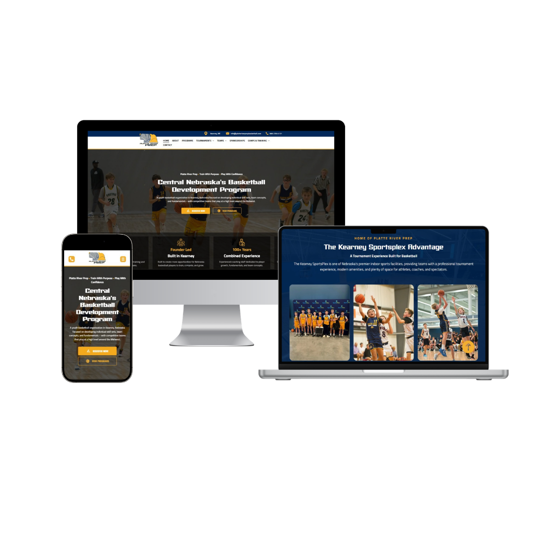 Platte River Prep website displayed on a phone, laptop, and desktop computer.
