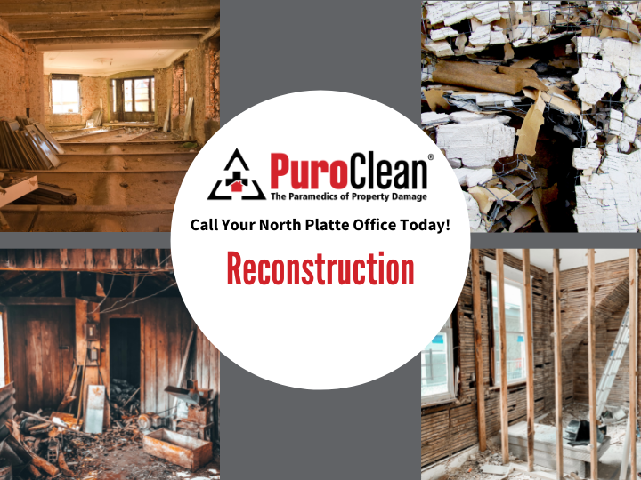 A collage of pictures of a house being remodeled by puroclean