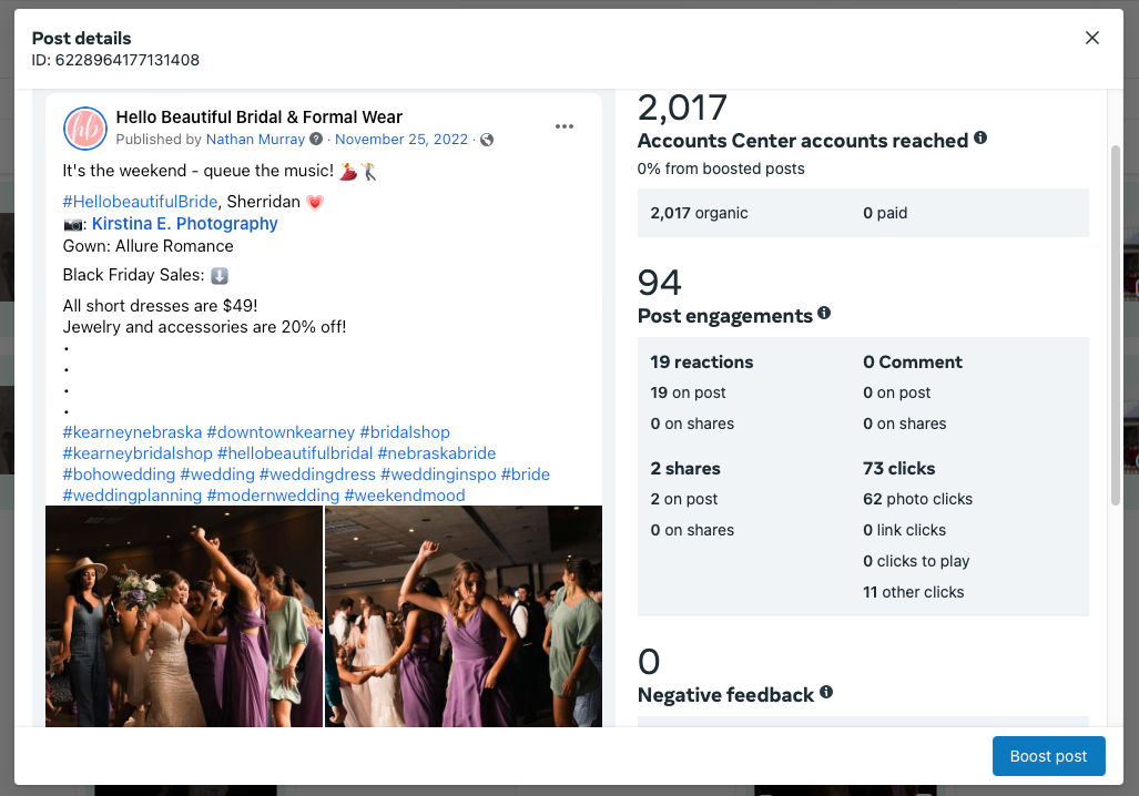 A facebook page with a picture of a group of people dancing