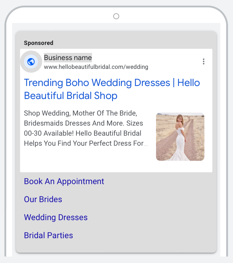 hello beautiful bridal google ads mobile
