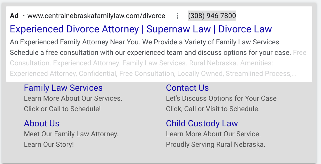 Supernaw Law Google Ads desktop