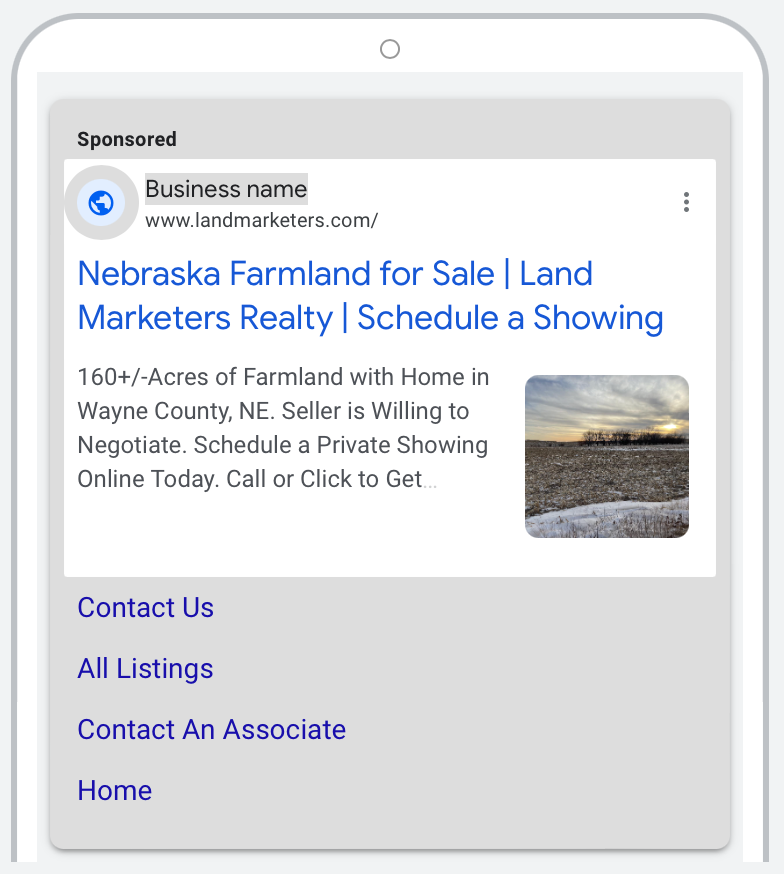 land marketers google search ad mobile