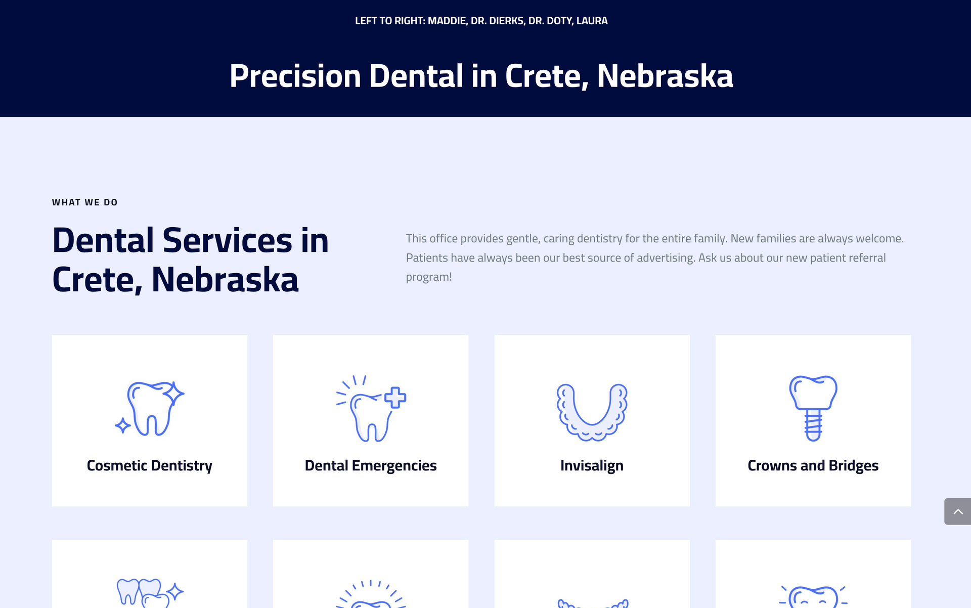 screenshot of dental website optimized for local seo