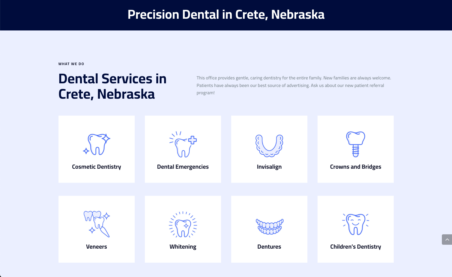 screenshot of dentist website optimized for seo