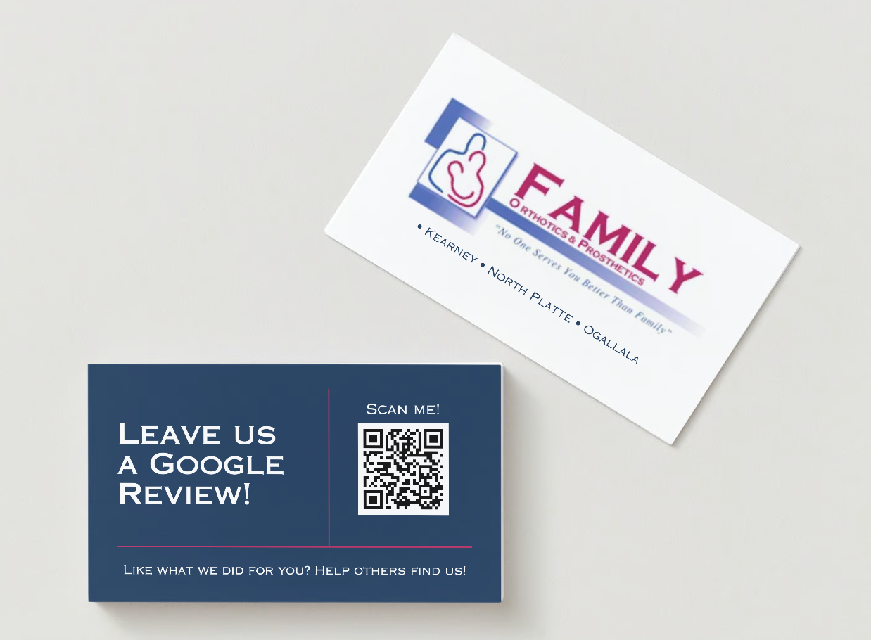A business card for family leave us a google review