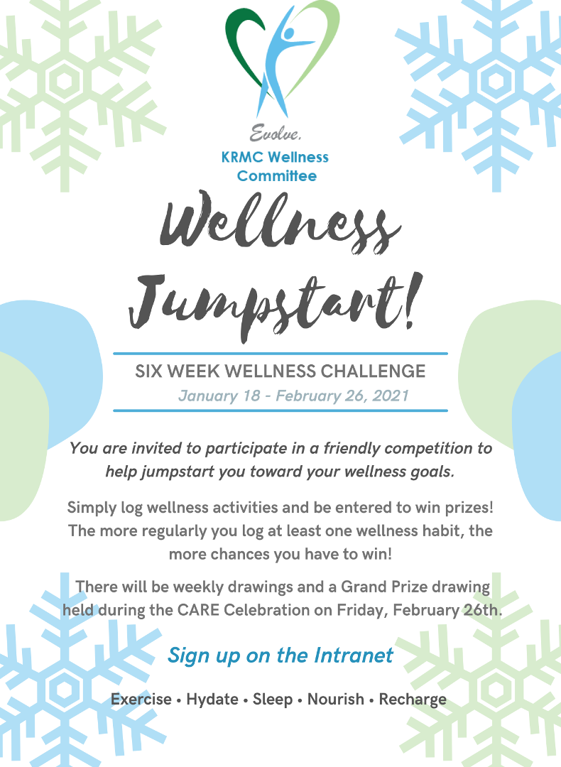 A poster for a wellness jumpstart with snowflakes on it.
