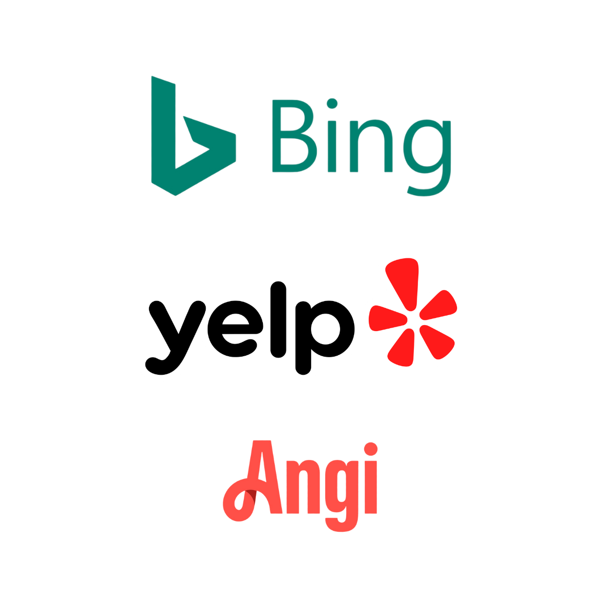 bing logo, yelp logo, and angi logo